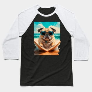 Pug on the beach Surf Baseball T-Shirt